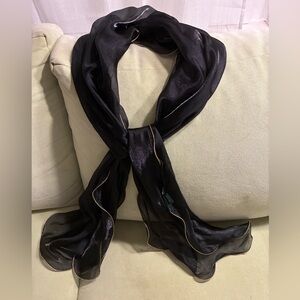 Lauren Ralph Lauren Elegant Black Sheer Scarf/shawl/wrap with Gold Trim.